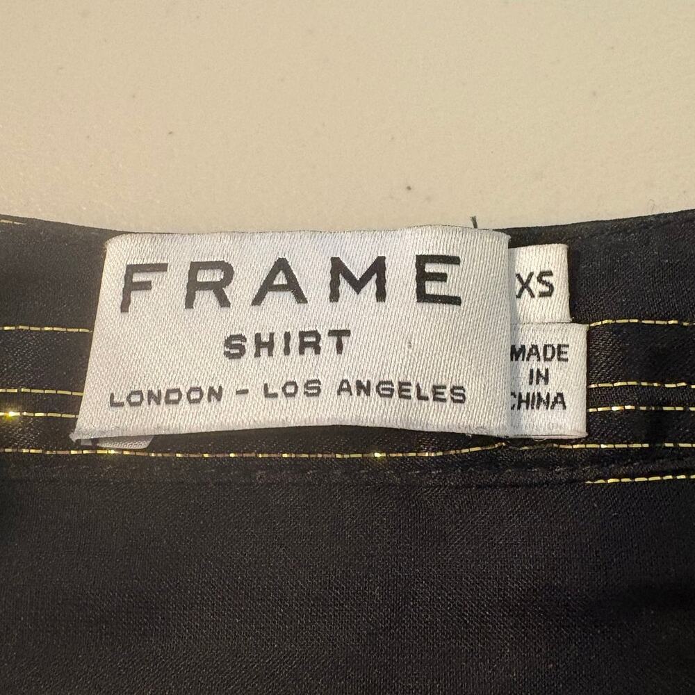 Frame Black & Gold Noir Lurex Stripe Silk Metallic Blend Blouse Size XS - Picture 3 of 6